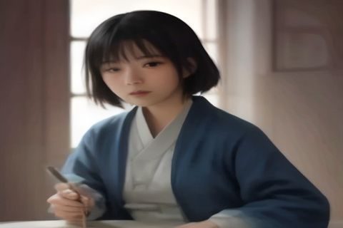 悬疑向人妻题材代表作剧照，女主角在昏暗室内查看文件，蓝紫色冷光氛围，悬疑感十足